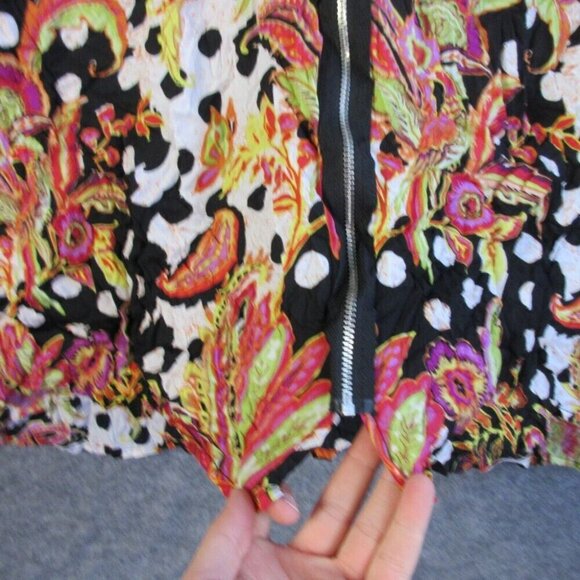 LIV Habitat Womens Midi Dress M Floral Long Sleeve Lagenlook Crinkle Zip Up 244 - Picture 3 of 11